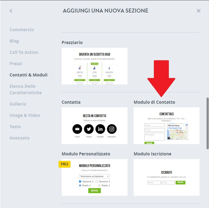 Aggiungi sezione Contattaci, Strikingly Aggiungi sezione Contattaci, Strikingly
